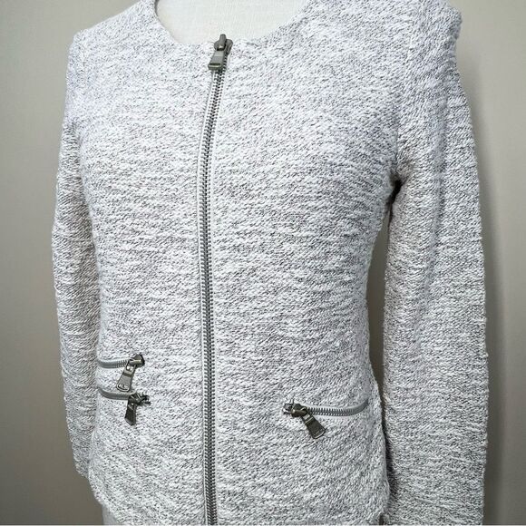 Lou & Grey Gold Coast Moto Zip Sweater Jacket Metallic Tweed SP Small Petite - Picture 3 of 10